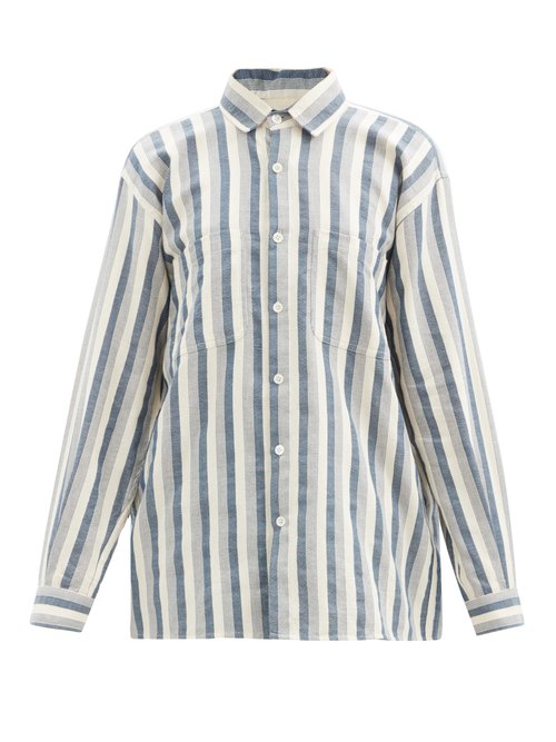 Marrakshi Life - Striped Cotton-blend Oxford Shirt Blue Stripe