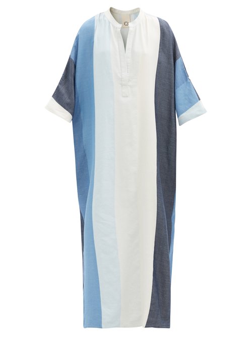 Buy Marrakshi Life - Roll-sleeve Jacquard-stripe Cotton-blend Kaftan Blue Stripe online - shop best Marrakshi Life swimwear sales