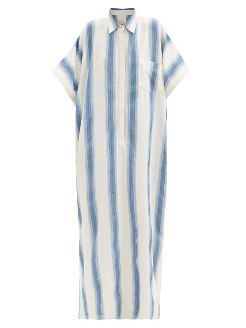 Marrakshi Life - Point-collar Jacquard-stripe Cotton-blend Kaftan Blue Stripe Beachwear