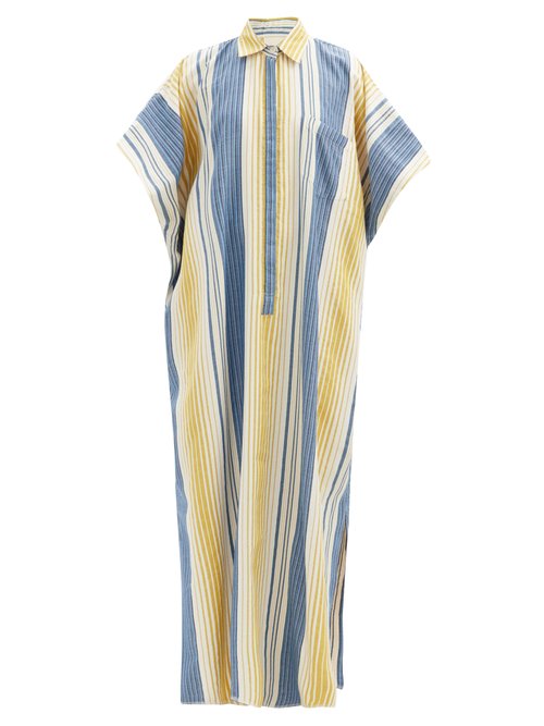 Marrakshi Life Point-collar Jacquard-stripe Cotton-blend Kaftan In Multi Stripe