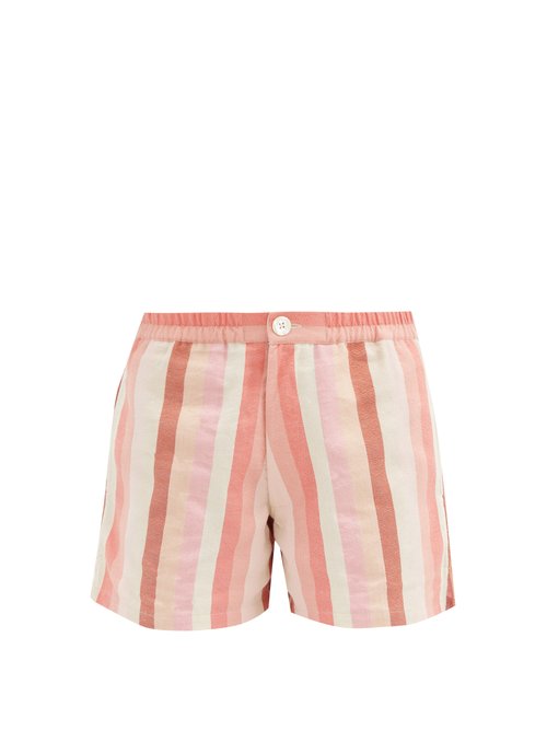 Marrakshi Life - Striped Cotton-blend Shorts Pink Stripe Beachwear