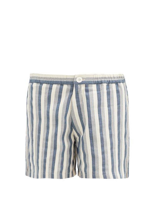 Marrakshi Life - Striped Cotton-blend Shorts Blue Stripe Beachwear