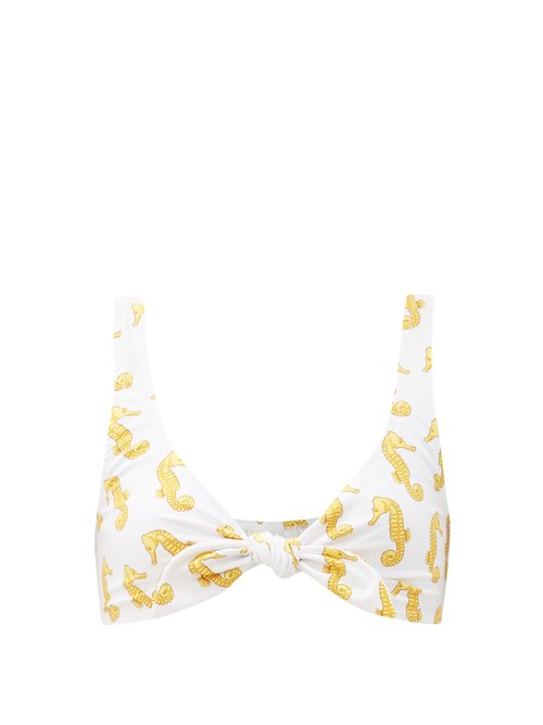 Fisch - Lurin Seahorse-print Tie-front Bikini Top White Multi Beachwear