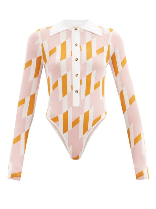 Buy Dodo Bar Or - Carina Geometric-print Bodysuit Pink Multi online - shop best Dodo Bar Or 