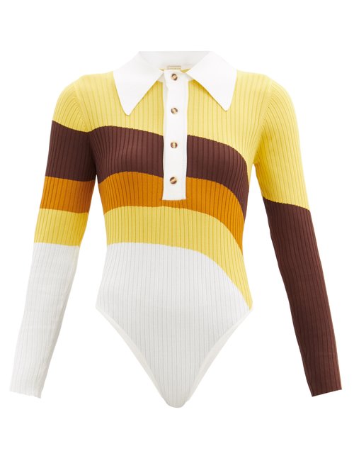 Buy Dodo Bar Or - Hera Striped Ribbed-knit Bodysuit Yellow Multi online - shop best Dodo Bar Or 