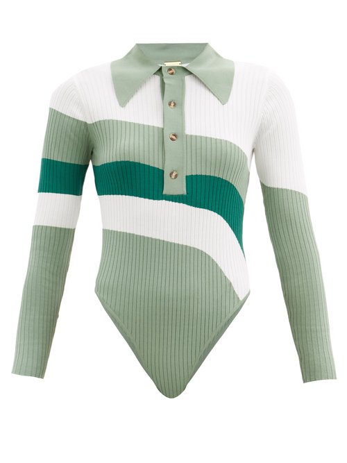 Dodo Bar Or - Hera Striped Ribbed-knit Bodysuit Green