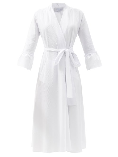 Luisa Beccaria - Belted Striped Cotton-blend Midi Dress White