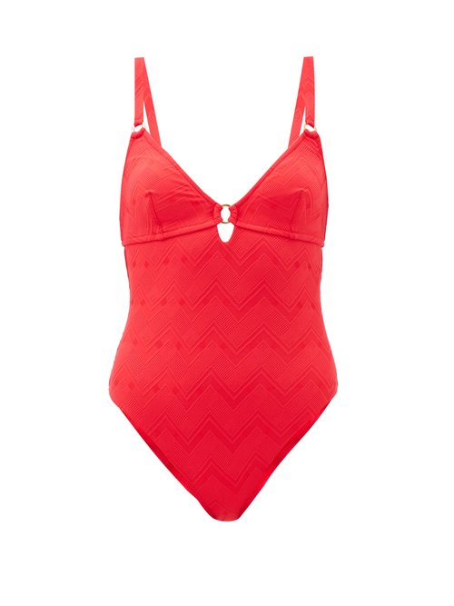 Melissa Odabash - Havana Cutout Chevron-jacquard Swimsuit Red Beachwear
