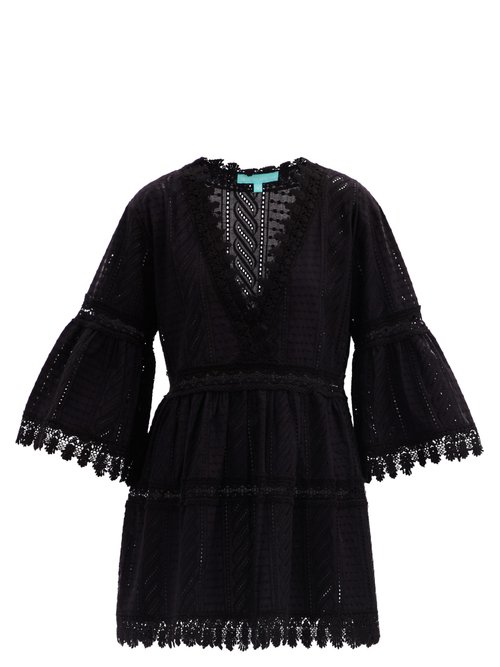 Buy Melissa Odabash - Victoria Bell-sleeve Embroidered-cotton Mini Dress Black online - shop best Melissa Odabash clothing sales