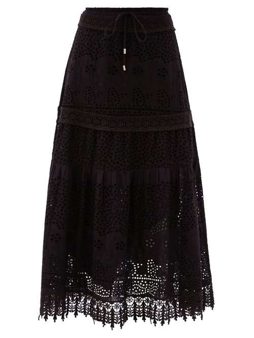 Melissa Odabash - Alessia Broderie-anglaise Cotton Midi Skirt Black ...