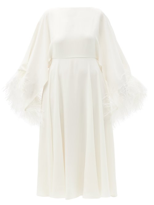 Buy Valentino - Feather-trimmed Silk-georgette Midi Dress Ivory online - shop best Valentino clothing sales
