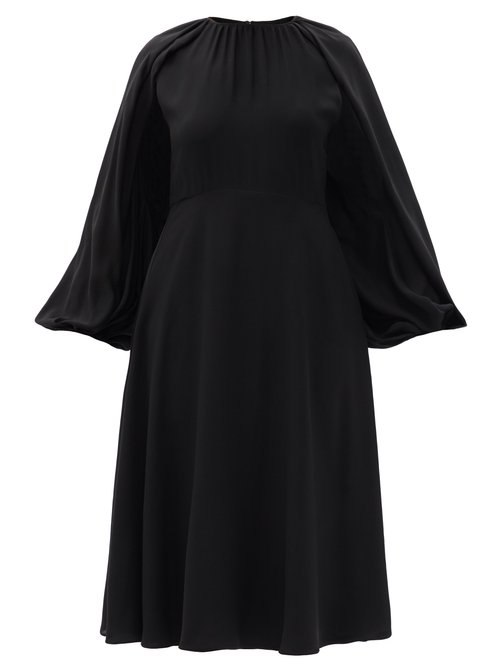 Buy Valentino - Cape-sleeve Silk-georgette Midi Dress Black online - shop best Valentino clothing sales