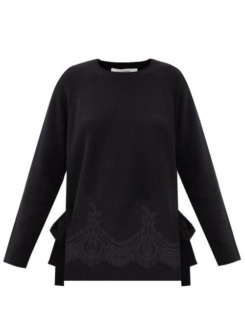 Valentino - Lace-trimmed Wool-blend Sweater Black
