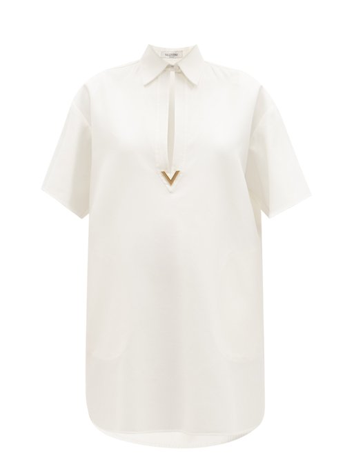 Valentino – V-gold Keyhole-cutout Cotton-blend Mini Dress White