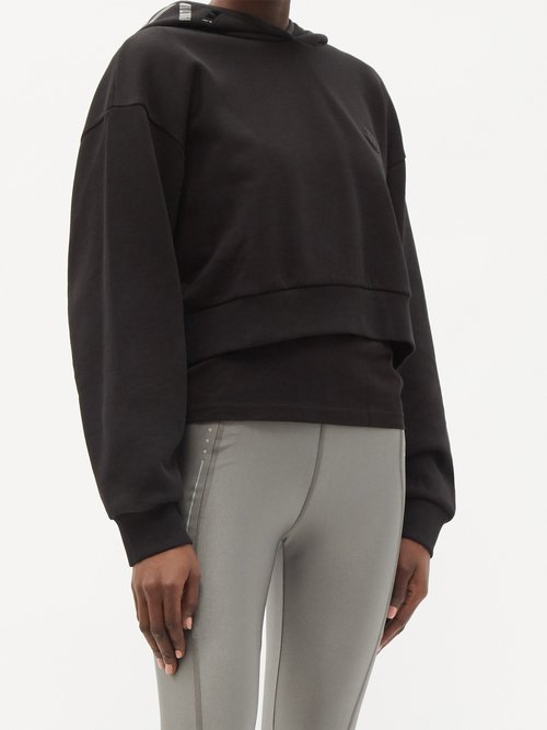 Moncler - Logo-print Cotton-blend Cropped Hooded Sweatshirt Black