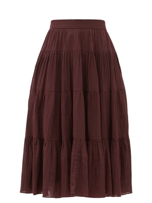 Loup Charmant – Fontelli Tiered Organic-cotton Midi Skirt Dark Purple Beachwear