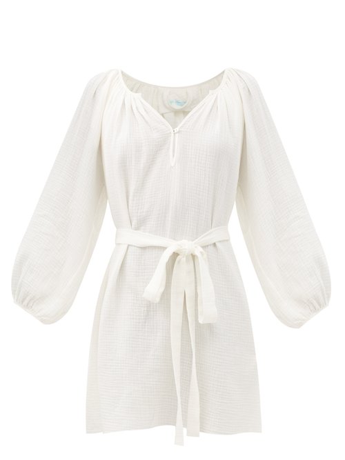 Loup Charmant - Raw-hem Belted Organic-cotton Dress White