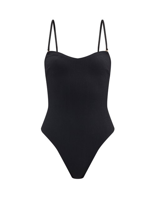 Sara Cristina - Heart Removable-strap Swimsuit Black Beachwear