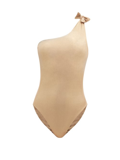 Sara Cristina - Nerea Knotted One-shoulder Swimsuit Gold Beachwear