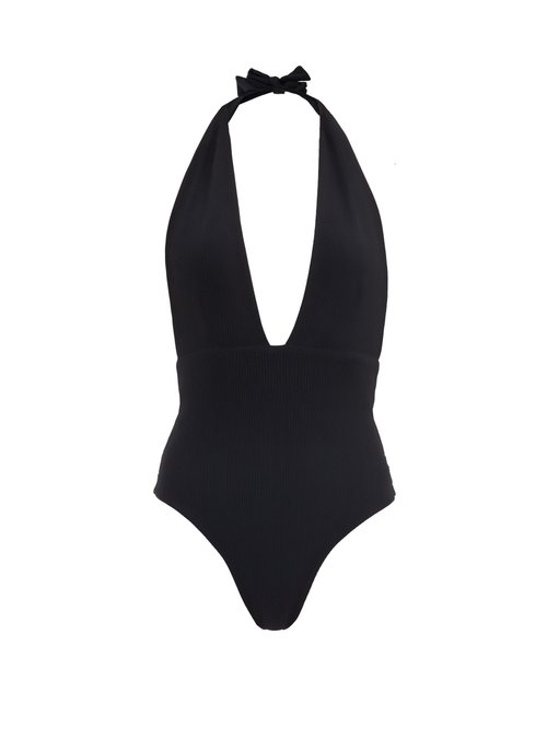 Sara Cristina - Thalassa Plunge-neck Swimsuit Black Beachwear
