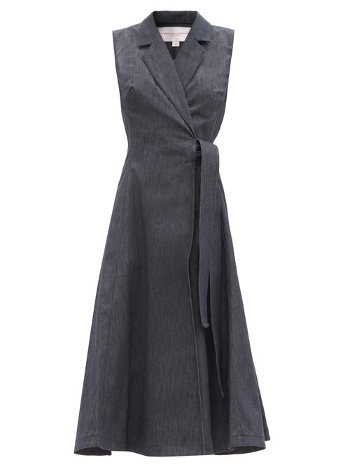 Buy Carolina Herrera - Sleeveless Denim Midi Wrap Dress Denim online - shop best Carolina Herrera clothing sales
