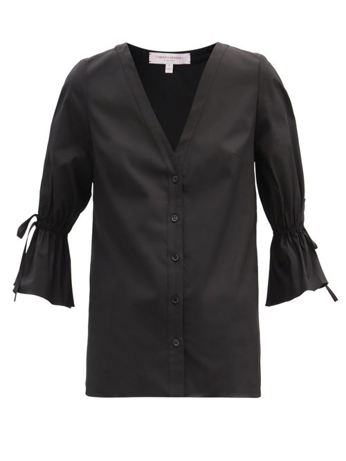 Carolina Herrera - Fluted-sleeve Cotton-blend Poplin Shirt Black