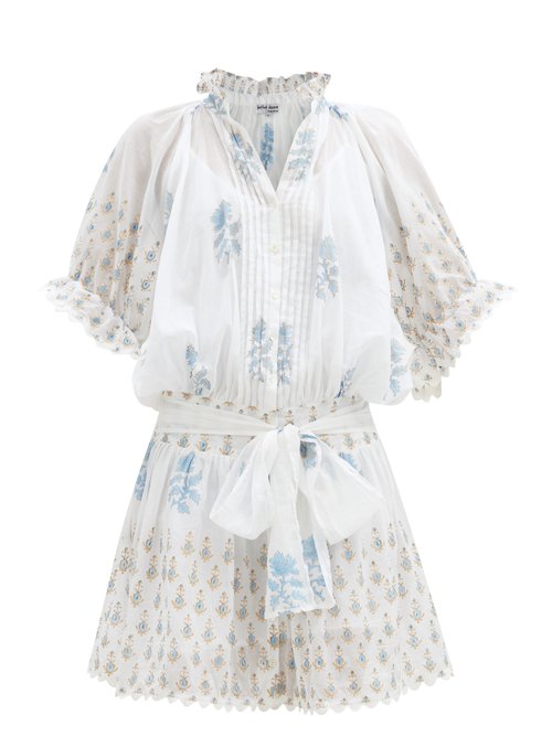 Juliet Dunn - Floral-print Cotton-voile Mini Dress Blue White
