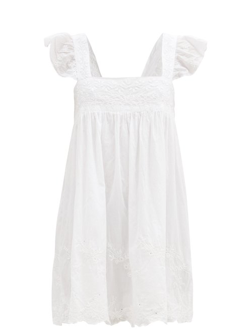 Juliet Dunn - Hand-embroidered Cotton-voile Mini Dress White
