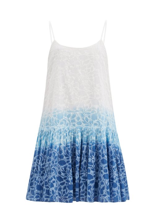 Juliet Dunn - Shadow Flower-print Cotton-voile Mini Dress Blue Print