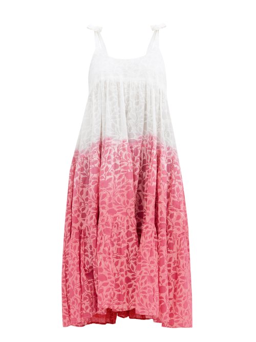 Juliet Dunn - Shadow Flower Ombré-dyed Cotton-gauze Dress Pink Print Beachwear