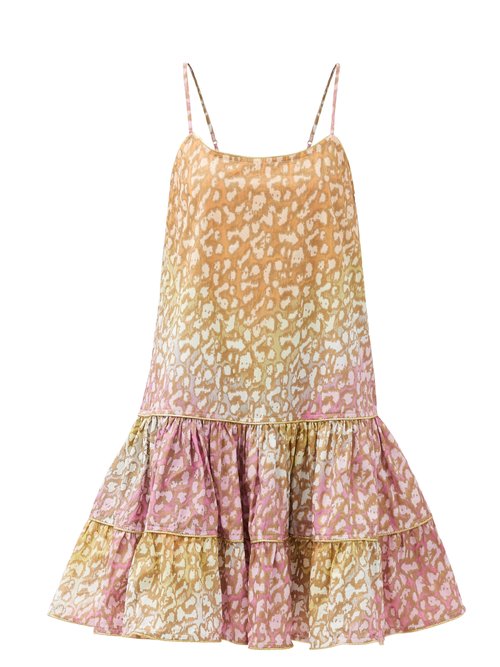 Juliet Dunn - Tie-dyed Snow Leopard-print Cotton Dress Pink Print