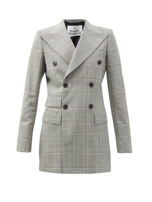 Buy Vivienne Westwood - Double-breasted Prince Of Wales-check Wool Jacket Grey online - shop best Vivienne Westwood clothing sales