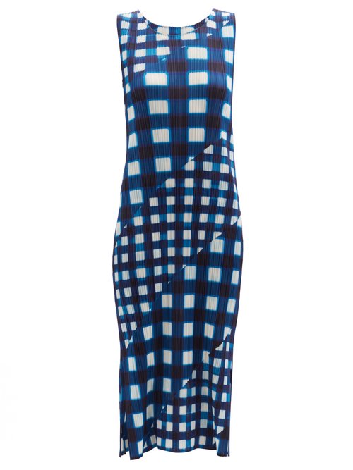 Pleats Please Issey Miyake - Check Technical-pleated Dress Blue White