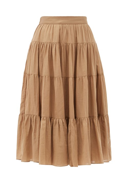Loup Charmant - Fontelli Tiered Organic-cotton Midi Skirt Camel Beachwear