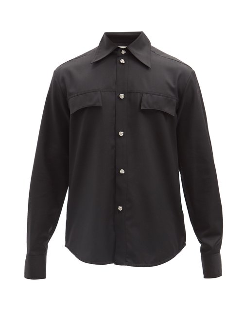 Chain-button Wool Shirt In Black