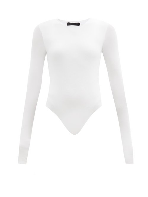 ATM - Long-sleeved Ribbed-jersey Bodysuit White