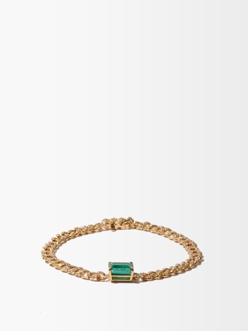 Diamond, Emerald & 18kt Gold Curb-chain Bracelet