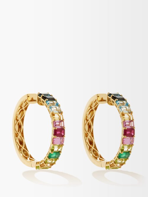 Emerald, Ruby, Sapphire & 18kt Gold Earrings
