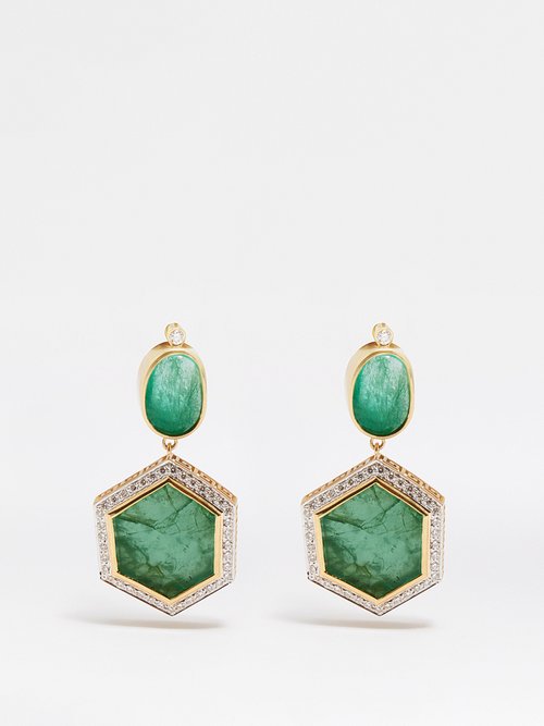 Jade Jagger Diamond, Emerald & 18kt Gold Drop Earrings