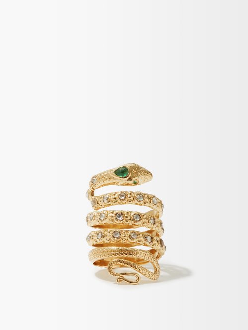 Jade Jagger Diamond, Emerald & 18kt Gold Snake Ring