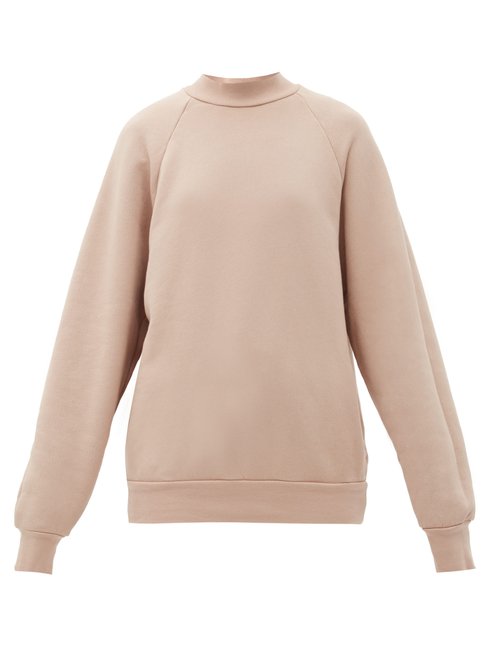 Les Tien - High-neck Brushed-back Cotton Sweatshirt Light Pink