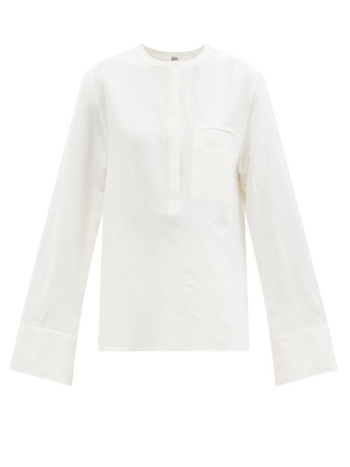 Totême - Flared-sleeve Linen-blend Voile Shirt White