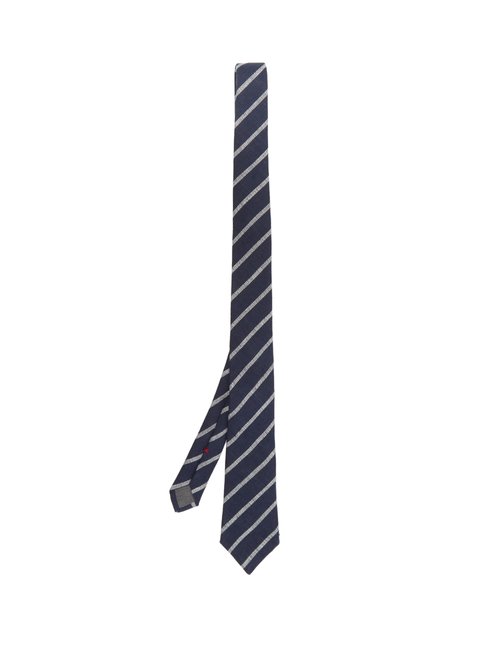 Brunello Cucinelli - Striped Linen Tie - Mens - Navy Multi
