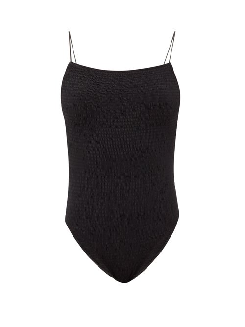 Totême - Shirred Recycled-fibre Swimsuit Black Beachwear