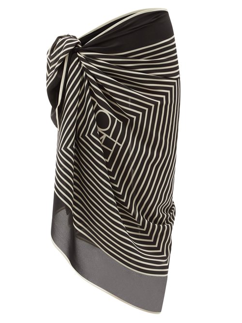 Totême - Monogram-print Silk-voile Sarong Black Multi Beachwear
