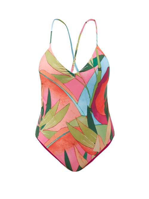 Mara Hoffman – Emma Tropical-print Scoop-back Swimsuit Pink Multi Beachwear