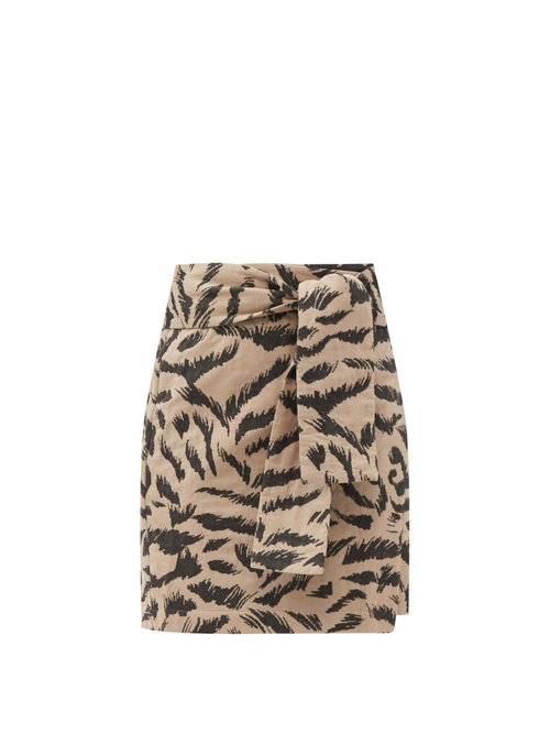 Mara Hoffman – Luciana Belted Tiger-print Organic-cotton Skirt Brown Multi Beachwear
