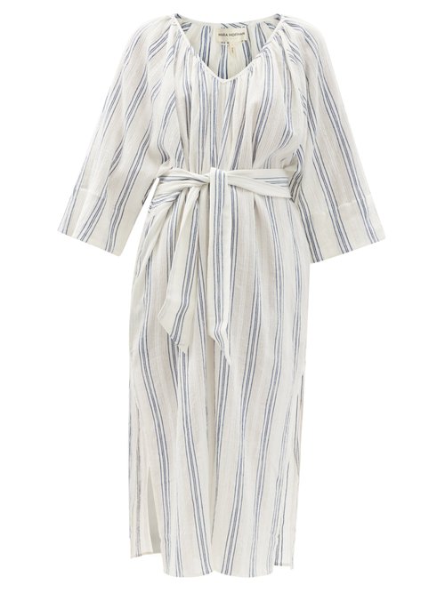 Mara Hoffman - Luz Belted Striped Organic-cotton Midi Dress Blue Stripe