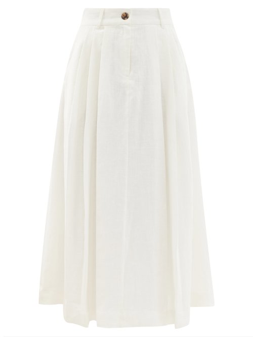 Mara Hoffman - Tulay High-rise Pleated Hemp Midi Skirt White Beachwear