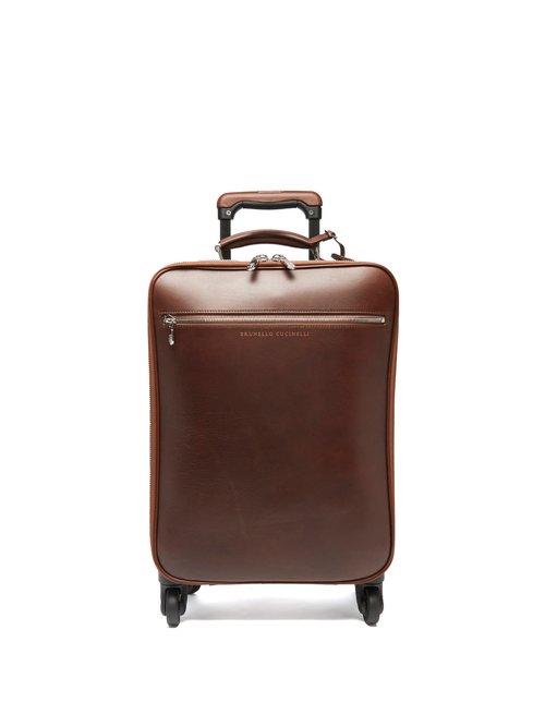 Brunello Cucinelli - Grained-leather Carry-on Suitcase - Mens - Brown